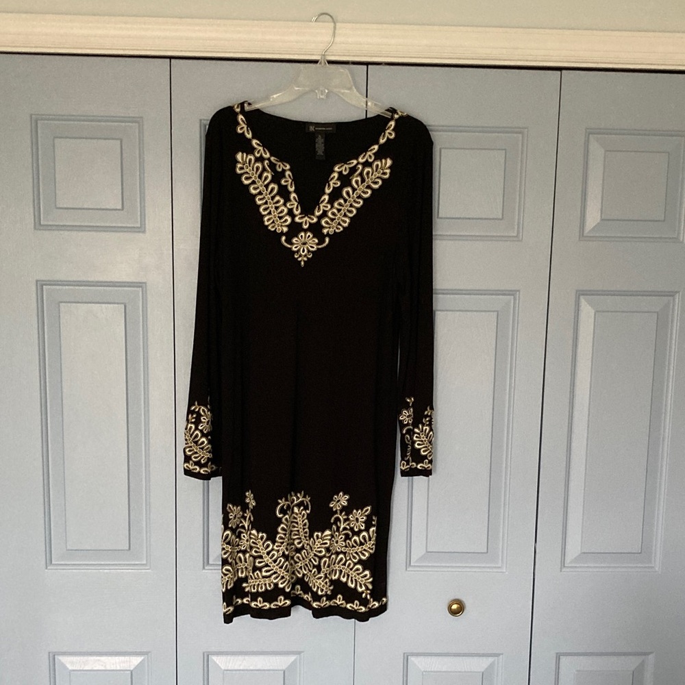 INC International Concepts Black Dress with Cream Embroidery